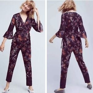Anthropologie Maeve Floral Bird Print Women's Jumpsuit